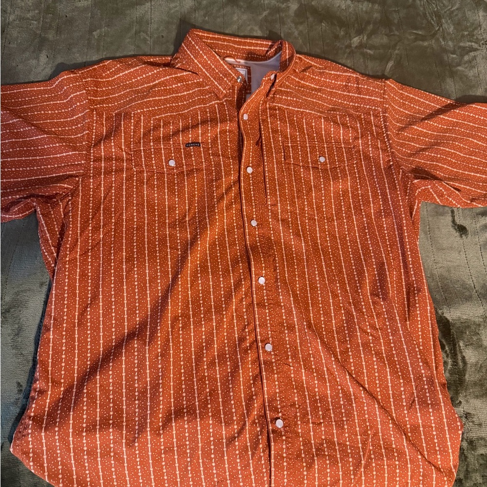 Men's Casual Burnt Orange Striped Button-Down Shirt “The Earl” Poncho